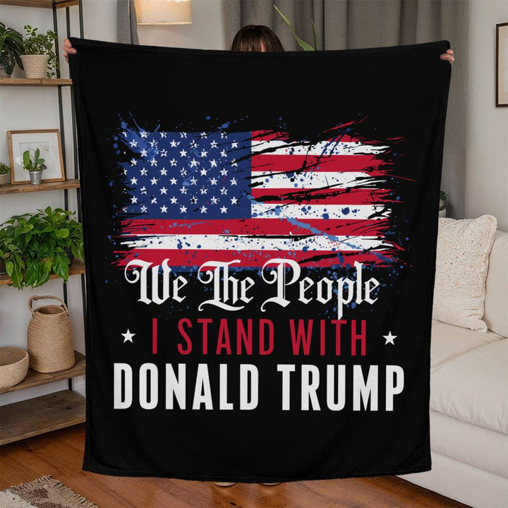 We The People I Stand With Donald Trump USA Flag Jersey Fleece Blanket - 50 x 60 inch - Dye sublimation design on front face