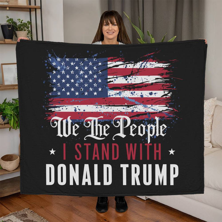 We The People I Stand With Donald Trump USA Flag Jersey Fleece Blanket - 60 x 50 inch - Dye sublimation design on front face