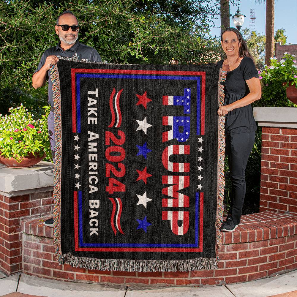 Trump 2024 Take America Back Flag Heirloom Artwork Woven Blanket - An ideal gift for your beloved partner, family members, or dear friends