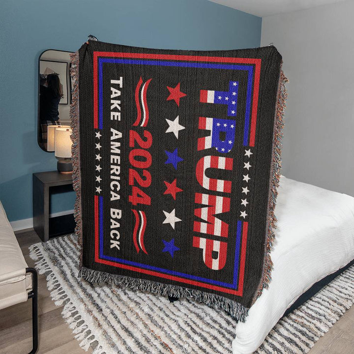 Trump 2024 Take America Back Flag Heirloom Artwork Woven Blanket - An ideal gift for your beloved partner, family members, or dear friends