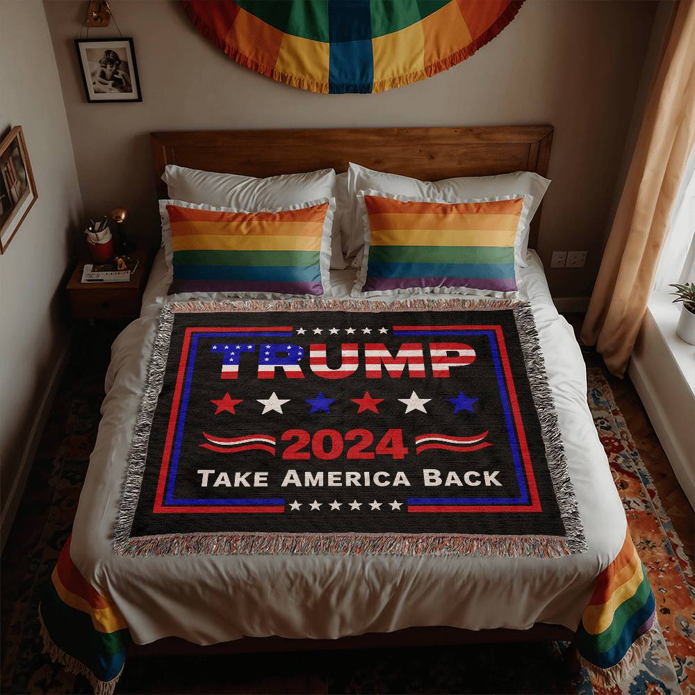 Trump 2024 Take America Back Flag Heirloom Artwork Woven Blanket - An ideal gift for your beloved partner, family members, or dear friends