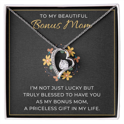 To My Beautiful Bonus Mom Necklace, White Gold Jewelry, Heartfelt Mother's Day & Birthday Gift, Special Present for Stepmom