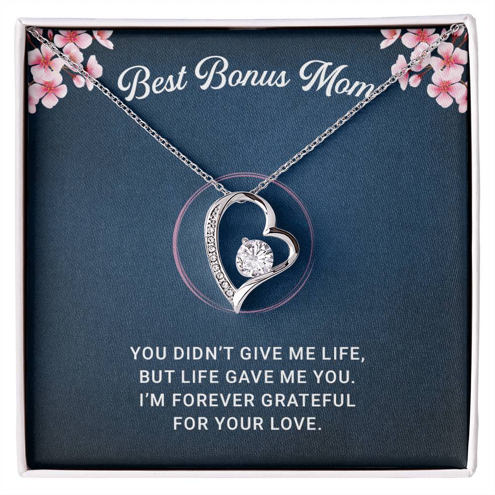 Best Bonus Mom Necklace, Heart Jewelry Gift for Mom, Sterling Silver Love Pendant, Heartfelt Birthday & Christmas Gift from Daughter