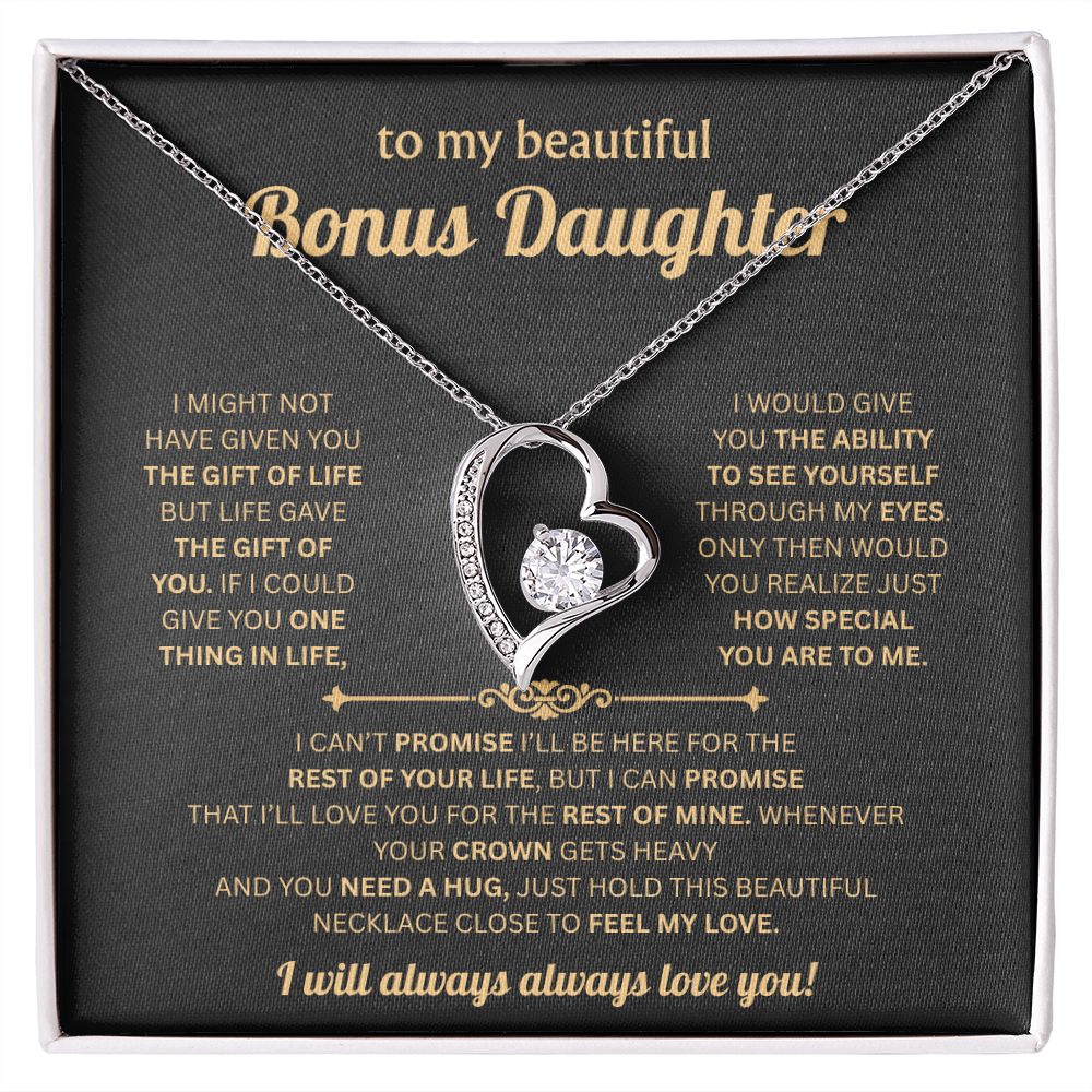 To My Bonus Daughter Necklace Gift From Bonus Mom Dad With Elegant Gift Box