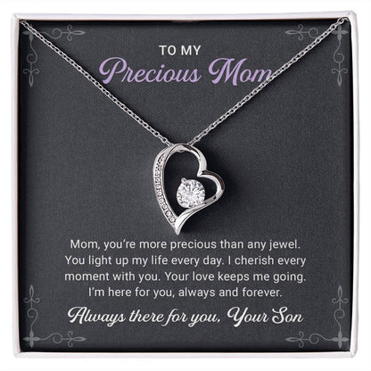 To my Precious Mom Necklace, Mother's Day Gift From Son, Stainless Steel Necklace for Women Christmas Holiday Jewelry With Message Card and Gift Card