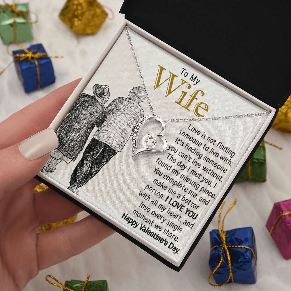 To My Wife, Forever Love Necklace – A Valentine's Day Gift to My Missing Piece, Celebrating a Love That Completes Me