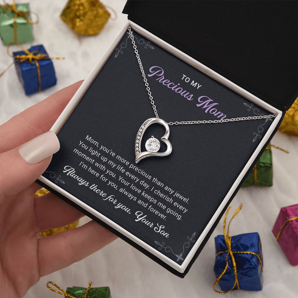 To my Precious Mom Necklace, Mother's Day Gift From Son, Stainless Steel Necklace for Women Christmas Holiday Jewelry With Message Card and Gift Card