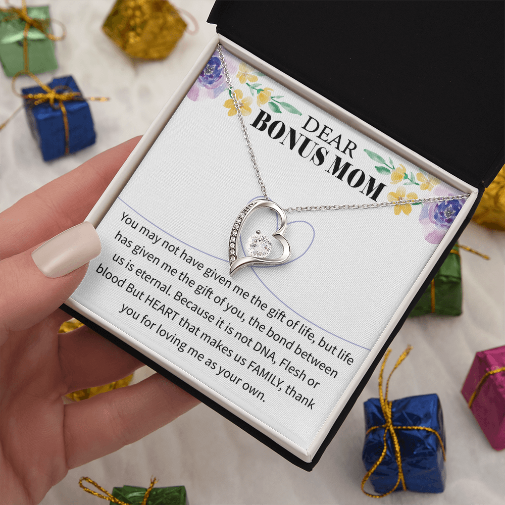 Bonus Mom Forever Love Necklace – Sterling Silver with Engraved Message