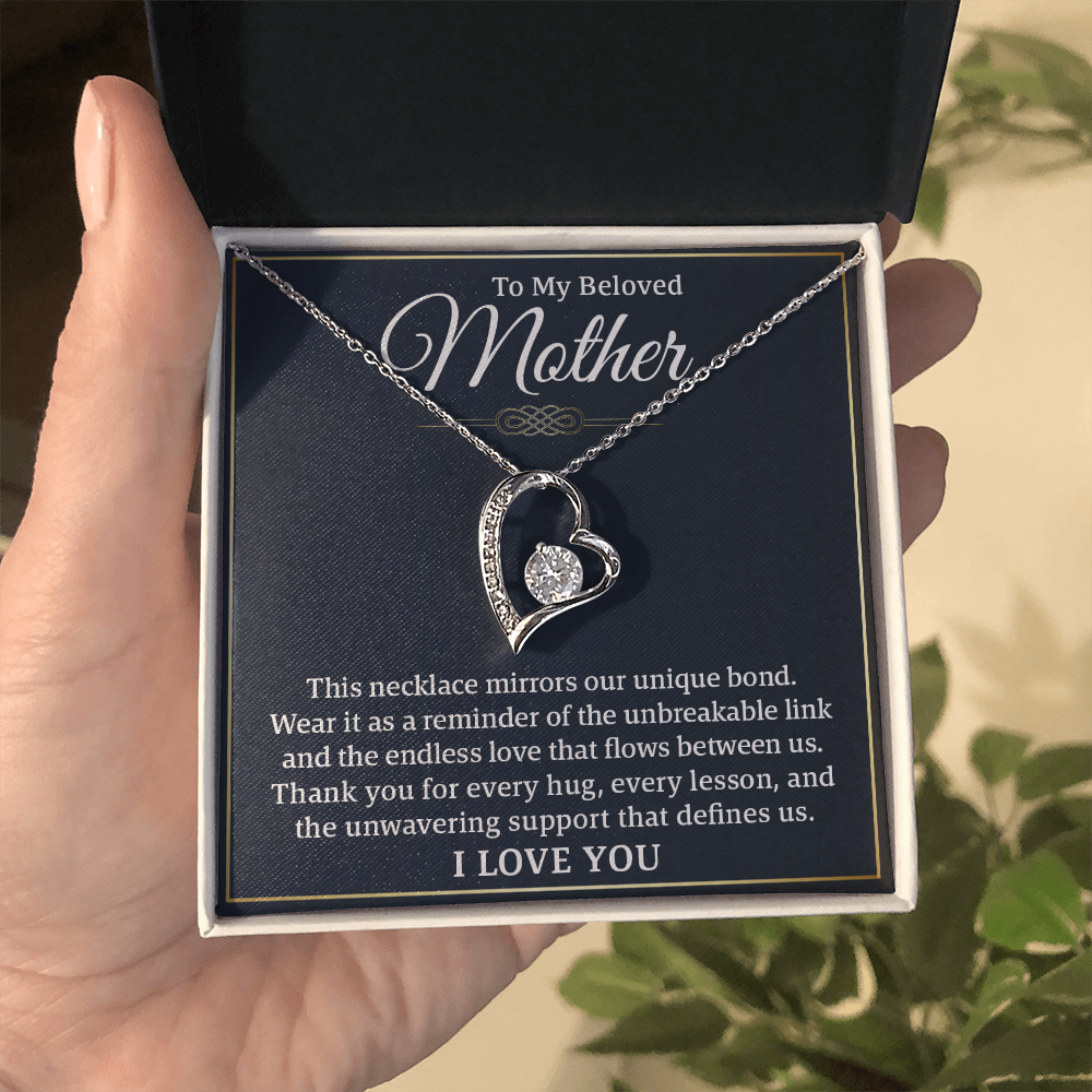 To My Beloved Mother – Forever Love Necklace: A Beautiful Valentine's Day Gift Symbolizing Our Unbreakable Bond and Endless Love