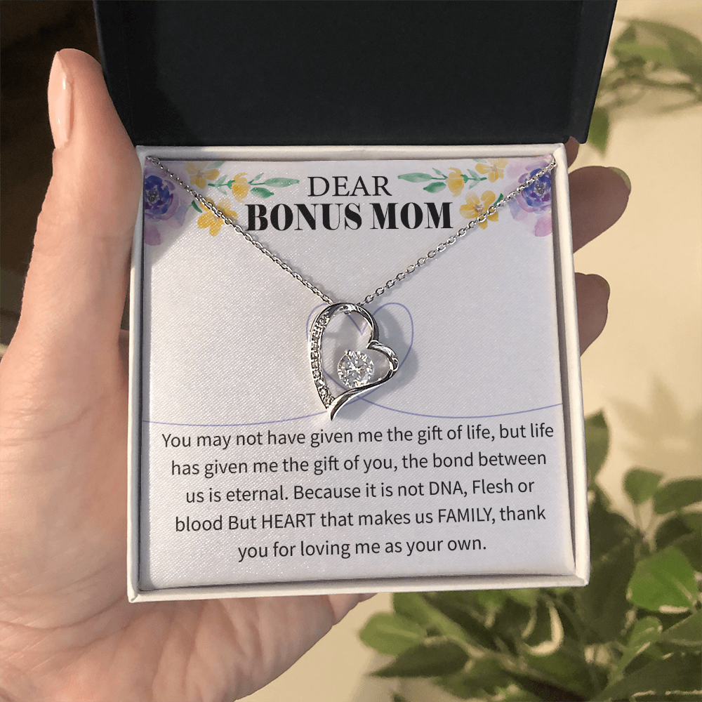 Bonus Mom Forever Love Necklace – Sterling Silver with Engraved Message