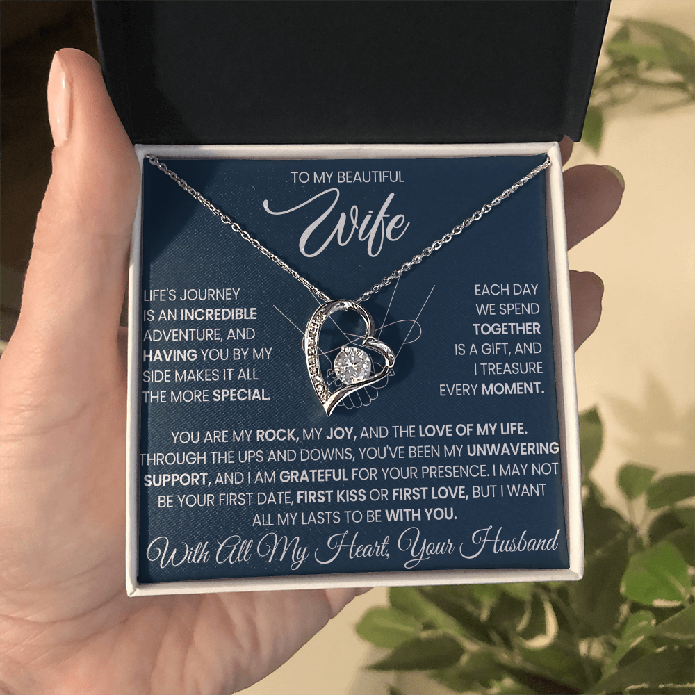 To My Wife Forever Love Necklace With Heartfelt Message & Gift Box