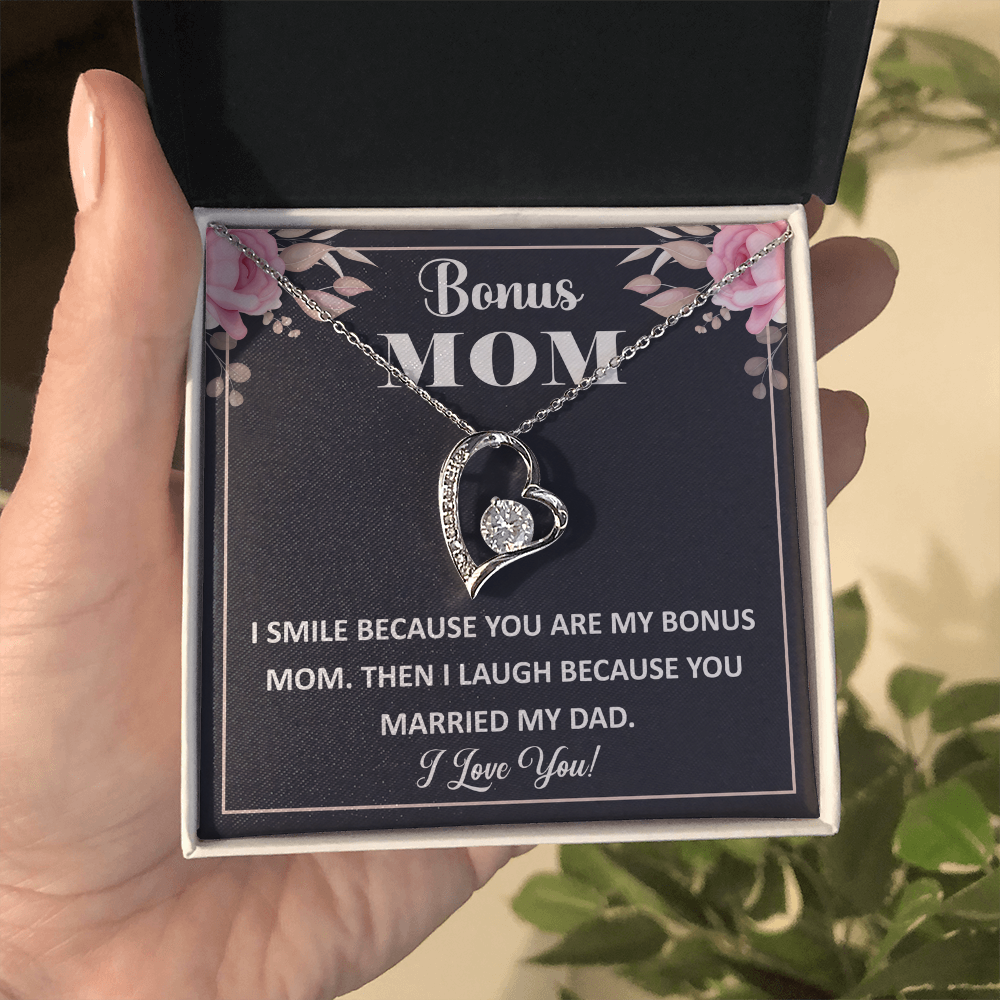 Bonus Mom Forever Love Necklace – Sterling Silver with Engraved Message