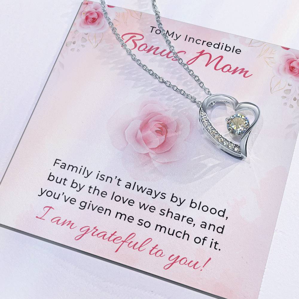 To My Incredible Bonus Mom Necklace, Forever Love Jewelry Gift, Heartfelt Birthday & Christmas Present from Son, Custom Mama Necklace