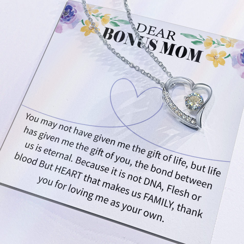 Bonus Mom Forever Love Necklace – Sterling Silver with Engraved Message