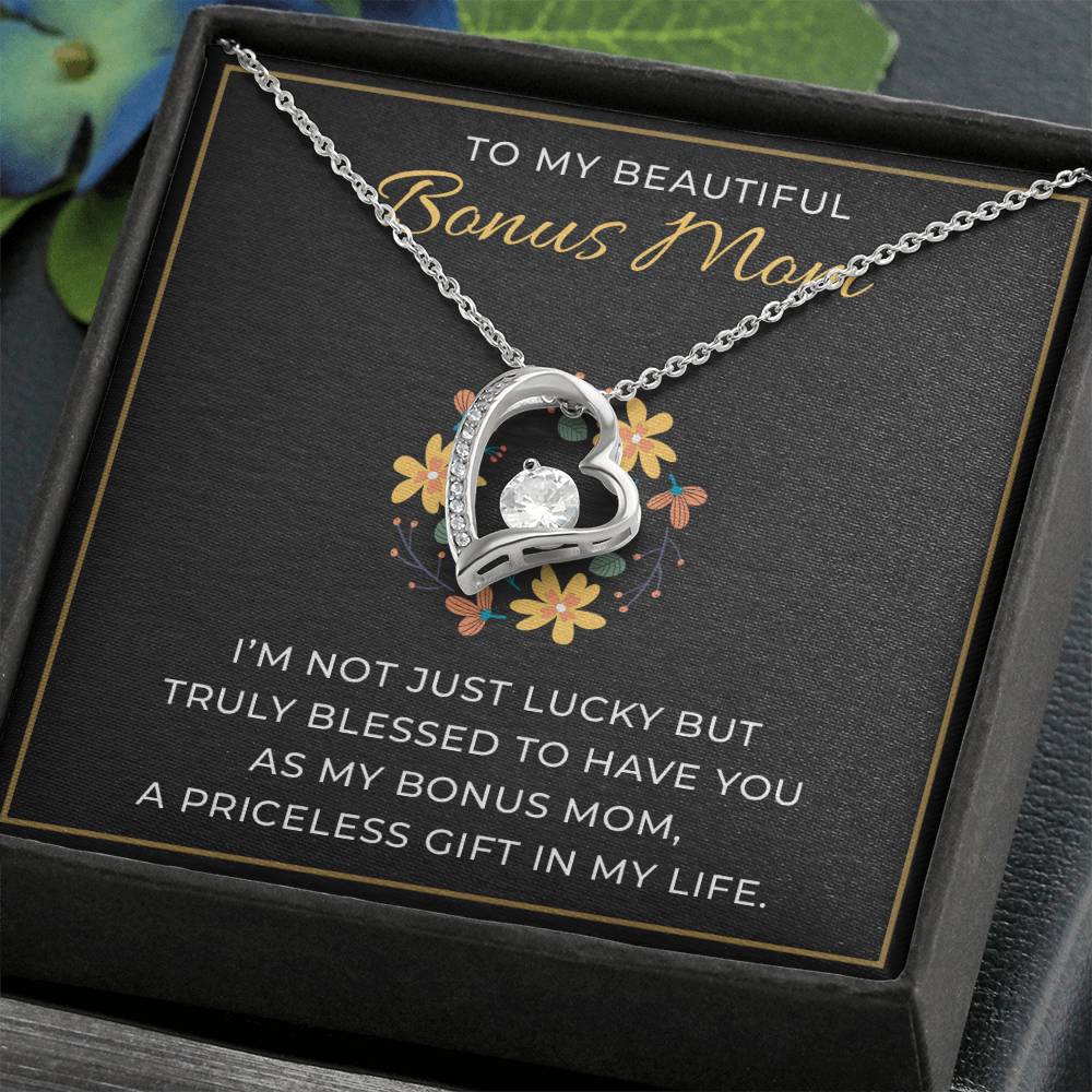 To My Beautiful Bonus Mom Necklace, White Gold Jewelry, Heartfelt Mother's Day & Birthday Gift, Special Present for Stepmom