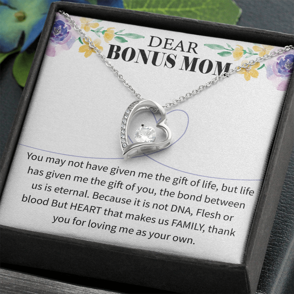 Bonus Mom Forever Love Necklace – Sterling Silver with Engraved Message