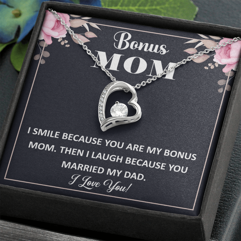 Bonus Mom Forever Love Necklace – Sterling Silver with Engraved Message