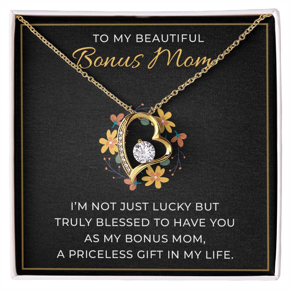 To My Beautiful Bonus Mom Necklace, White Gold Jewelry, Heartfelt Mother's Day & Birthday Gift, Special Present for Stepmom