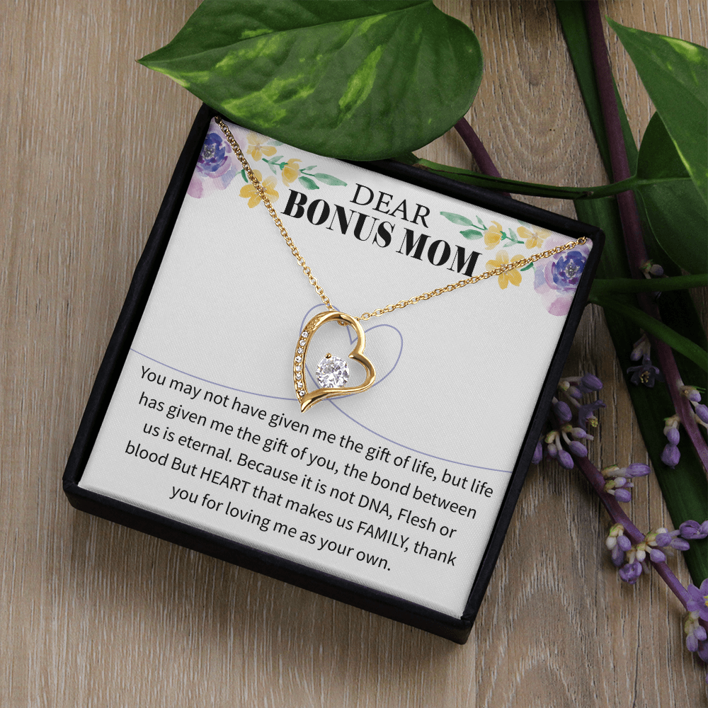 Bonus Mom Forever Love Necklace – Sterling Golden with Engraved Message