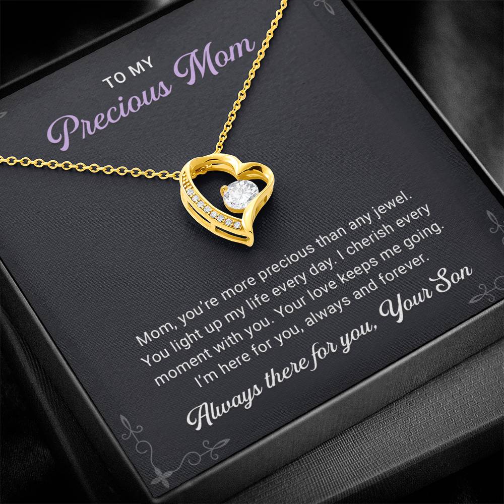 To my Precious Mom Necklace, Mother's Day Gift From Son, Stainless Steel Necklace for Women Christmas Holiday Jewelry With Message Card and Gift Card