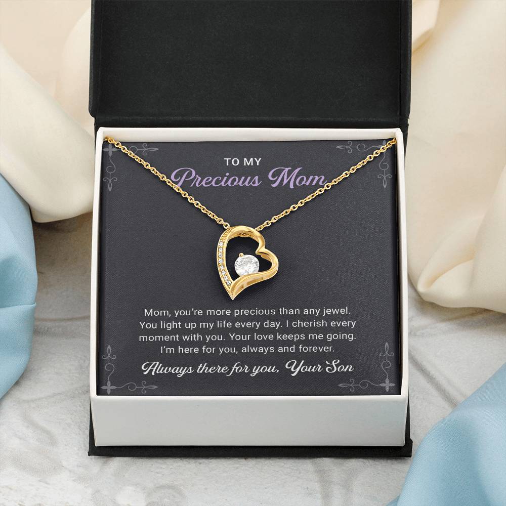 To my Precious Mom Necklace, Mother's Day Gift From Son, Stainless Steel Necklace for Women Christmas Holiday Jewelry With Message Card and Gift Card