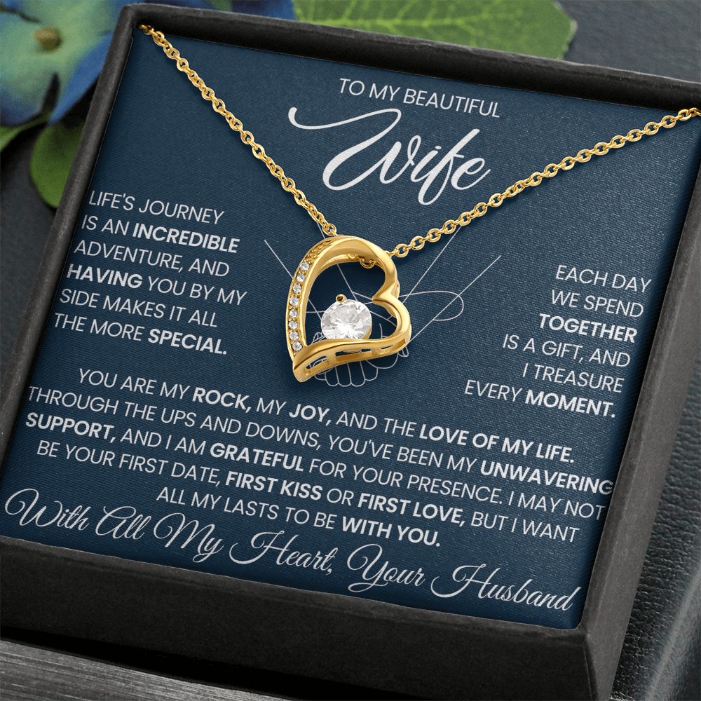 To My Wife Forever Love Necklace With Heartfelt Message & Gift Box