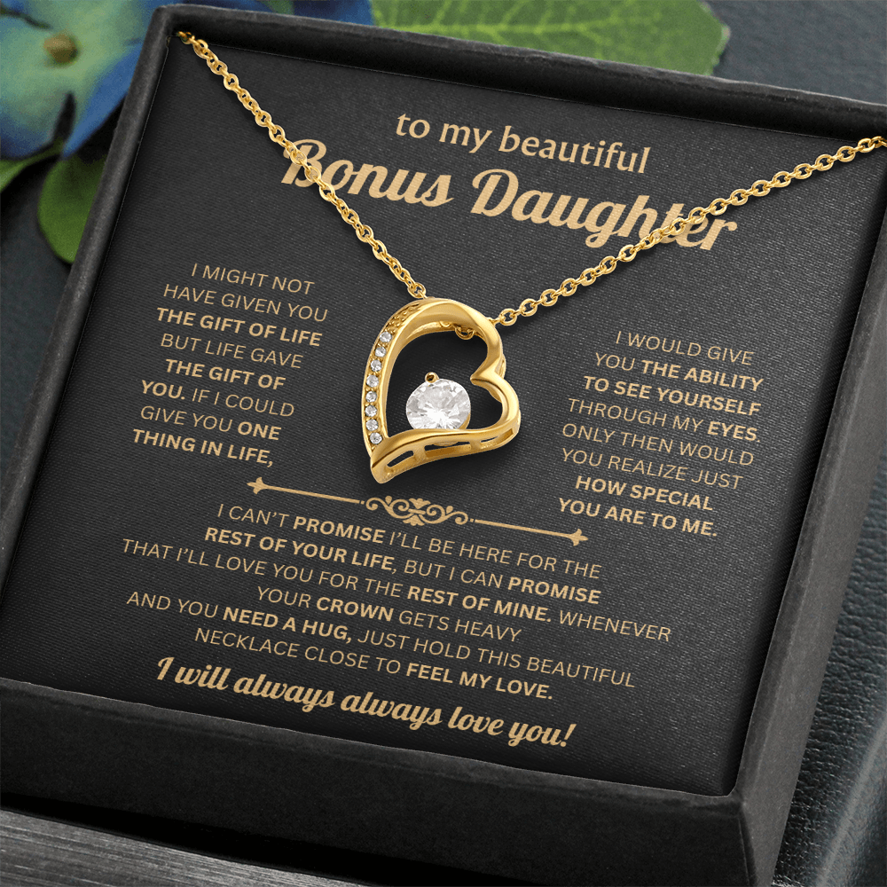 To My Bonus Daughter Necklace Gift From Bonus Mom Dad With Elegant Gift Box