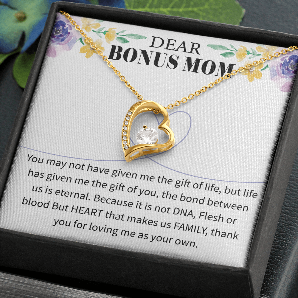 Bonus Mom Forever Love Necklace – Sterling Golden with Engraved Message