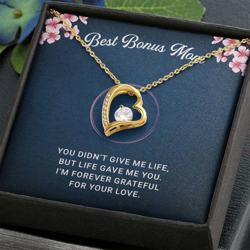 Best Bonus Mom Necklace, Heart Jewelry Gift for Mom, Sterling Silver Love Pendant, Heartfelt Birthday & Christmas Gift from Daughter