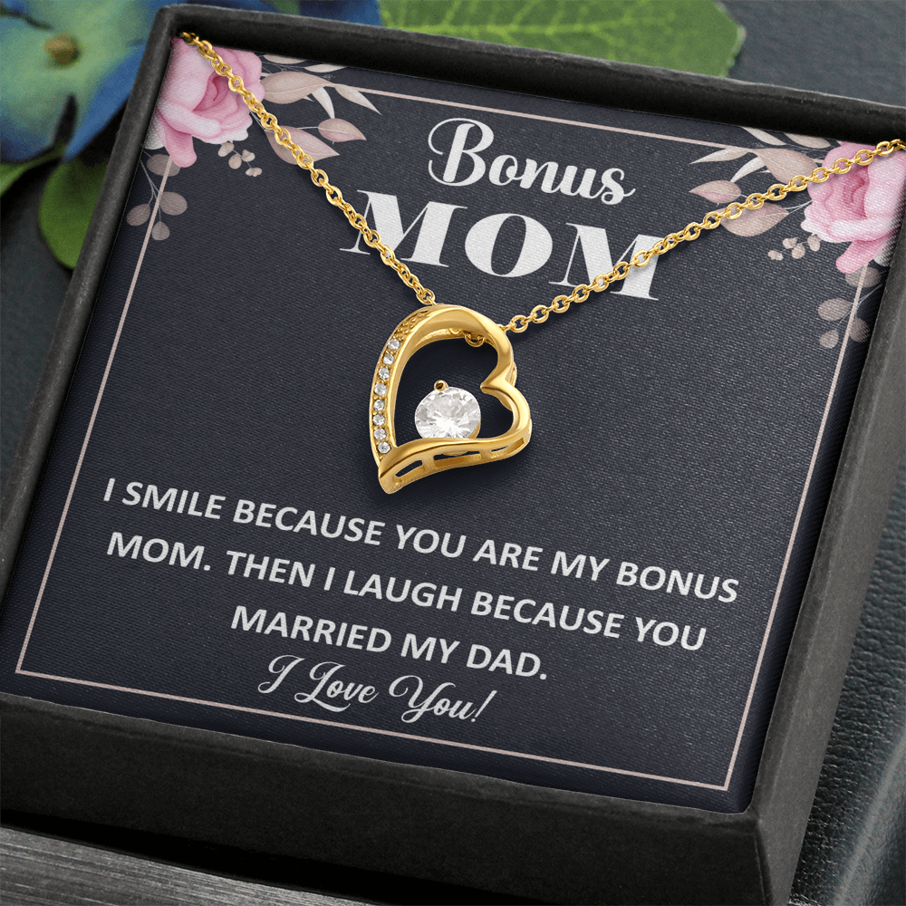 Bonus Mom Forever Love Necklace – Sterling Golden with Engraved Message