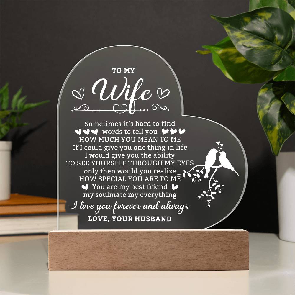 Romantic Gifts for Wife from Husband, Anniversary Birthday Gifts Ideas for Wife, To My Wife Present Crystal Keepsake with Colorful LED Base, Wife Gifts for Christmas Valentine's Day