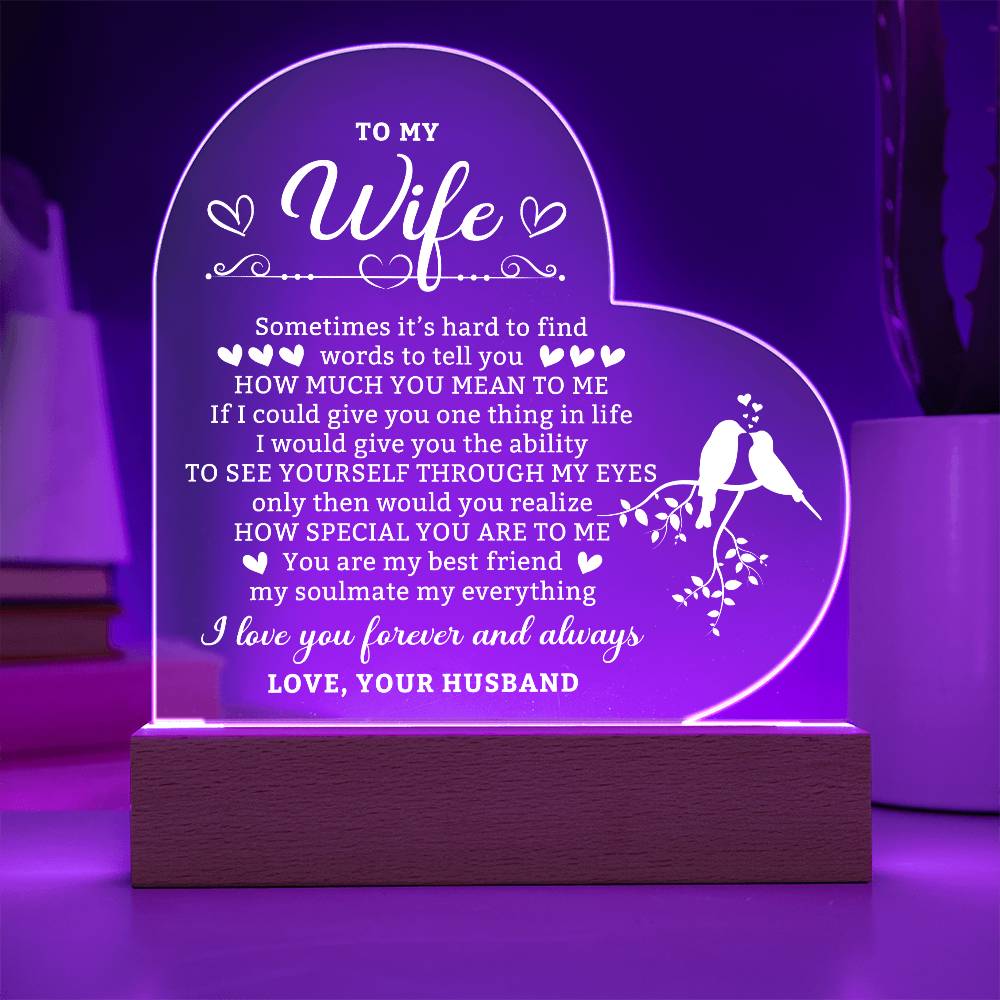 Romantic Gifts for Wife from Husband, Anniversary Birthday Gifts Ideas for Wife, To My Wife Present Crystal Keepsake with Colorful LED Base, Wife Gifts for Christmas Valentine's Day