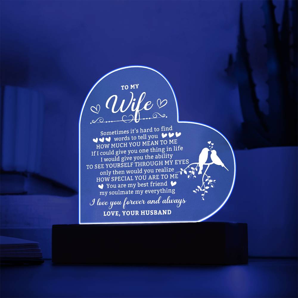 Romantic Gifts for Wife from Husband, Anniversary Birthday Gifts Ideas for Wife, To My Wife Present Crystal Keepsake with Colorful LED Base, Wife Gifts for Christmas Valentine's Day