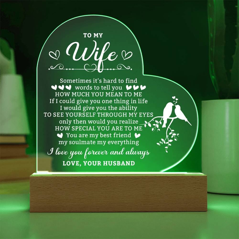 Romantic Gifts for Wife from Husband, Anniversary Birthday Gifts Ideas for Wife, To My Wife Present Crystal Keepsake with Colorful LED Base, Wife Gifts for Christmas Valentine's Day