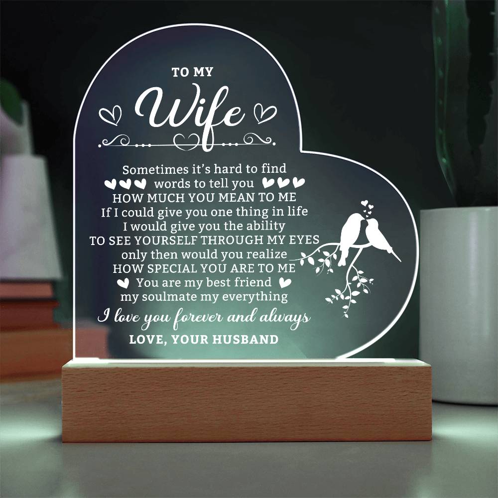 Romantic Gifts for Wife from Husband, Anniversary Birthday Gifts Ideas for Wife, To My Wife Present Crystal Keepsake with Colorful LED Base, Wife Gifts for Christmas Valentine's Day