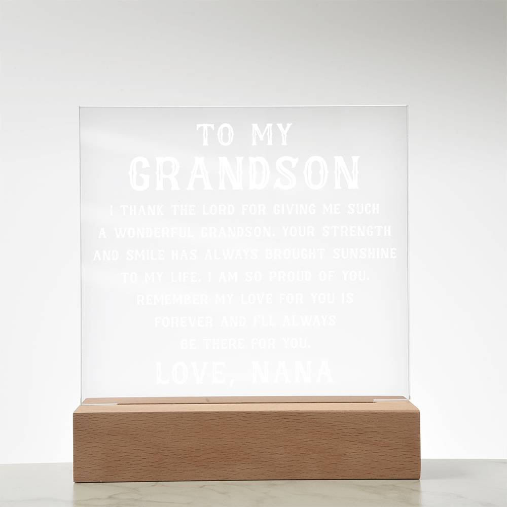 Grandson Gift, To My Grandson Acrylic Square Plaque, Grandson Gift from Nana, Graduation Gift for Him, Grandson Birthday, Grandson 18th Birthday