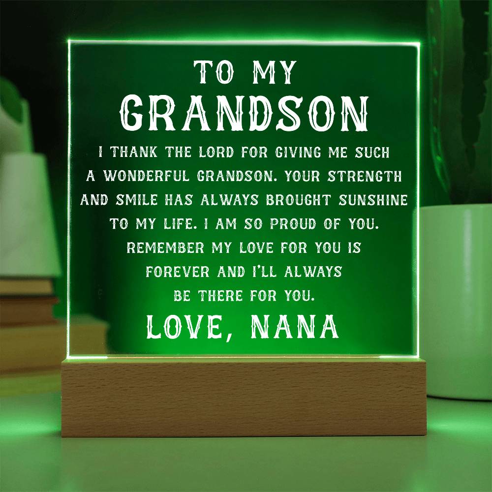 Grandson Gift, To My Grandson Acrylic Square Plaque, Grandson Gift from Nana, Graduation Gift for Him, Grandson Birthday, Grandson 18th Birthday