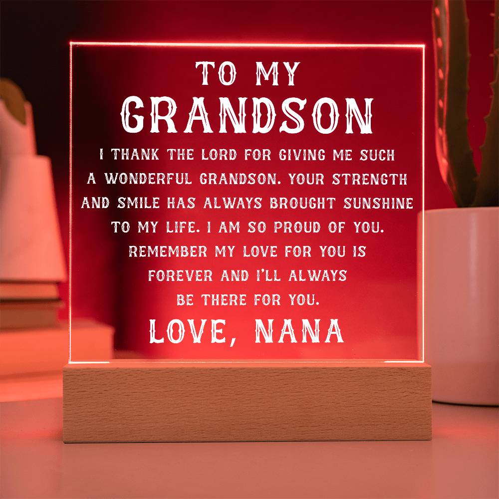 Grandson Gift, To My Grandson Acrylic Square Plaque, Grandson Gift from Nana, Graduation Gift for Him, Grandson Birthday, Grandson 18th Birthday