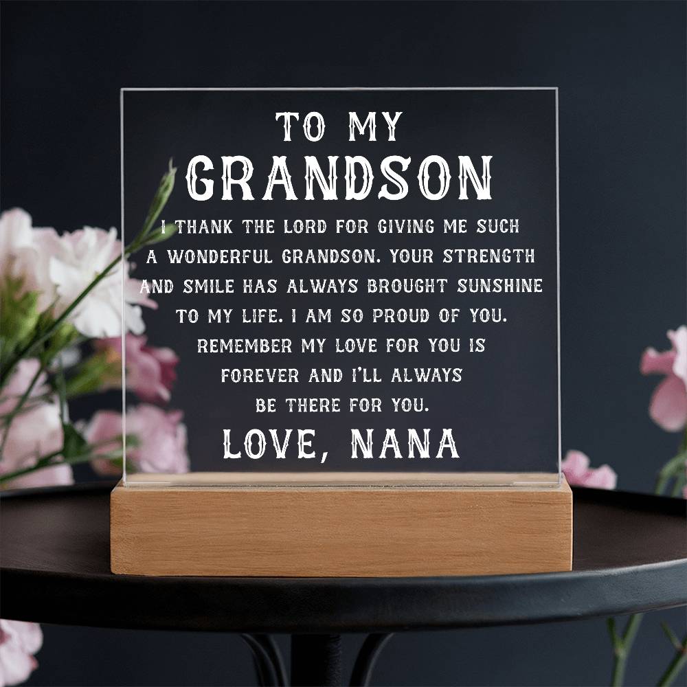 Grandson Gift, To My Grandson Acrylic Square Plaque, Grandson Gift from Nana, Graduation Gift for Him, Grandson Birthday, Grandson 18th Birthday