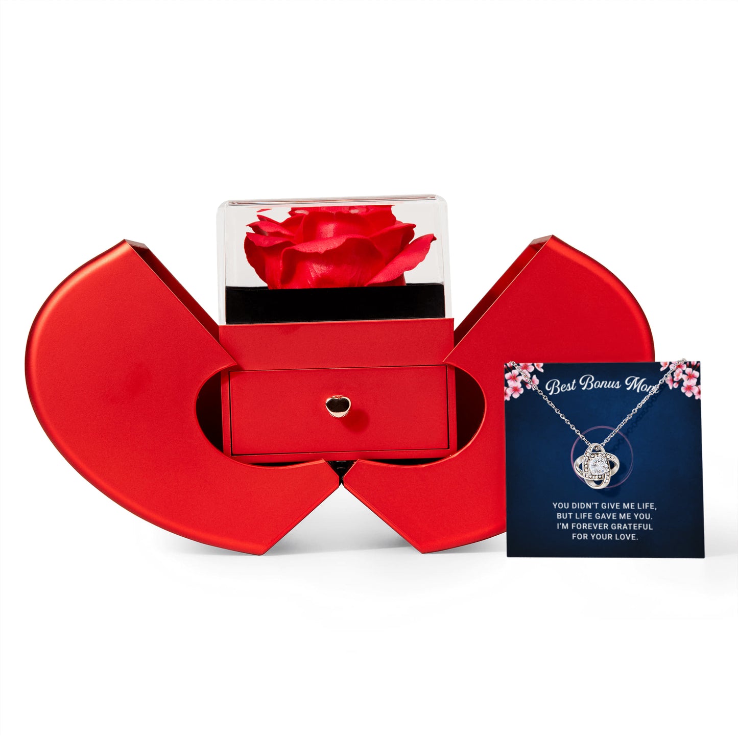 Stepmom Love Knot Necklace with Heart Rose Box - Best Christmas Gifts for Bonus Mom