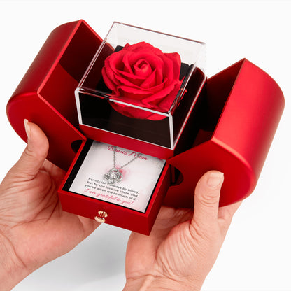 To My Incridible Bonus Mom Gifts - Love Knot Necklace with Red Heart Rose Box