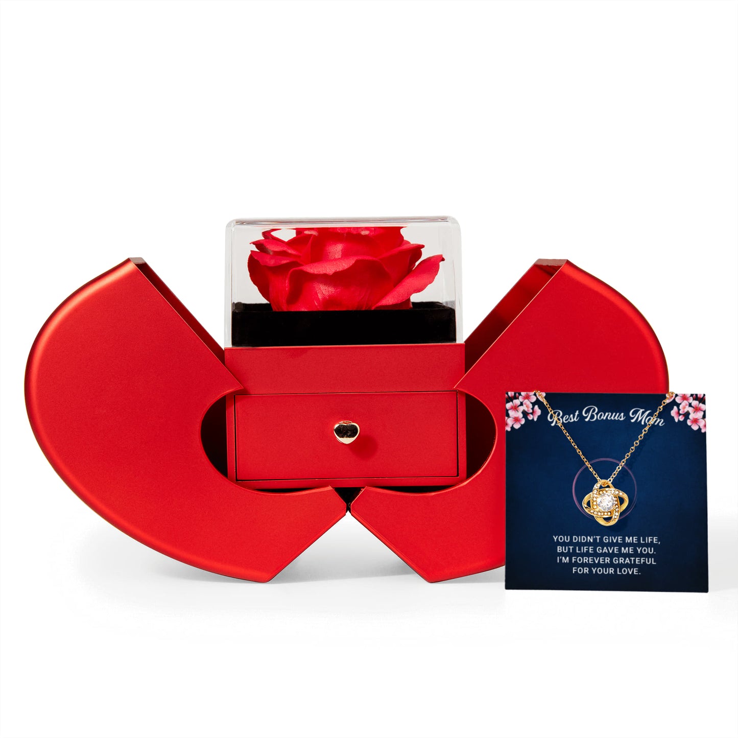 Stepmom Love Knot Necklace with Heart Rose Box - Best Christmas Gifts for Bonus Mom