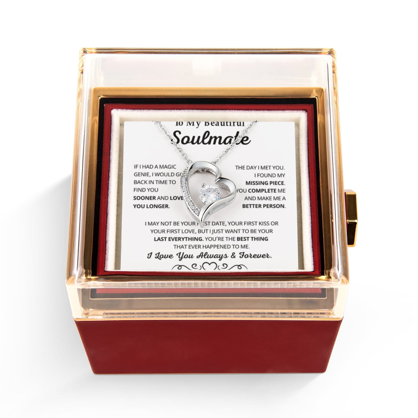 Soulmate Necklace for Women, Valentine Gifts for Girlfriend Message Card
