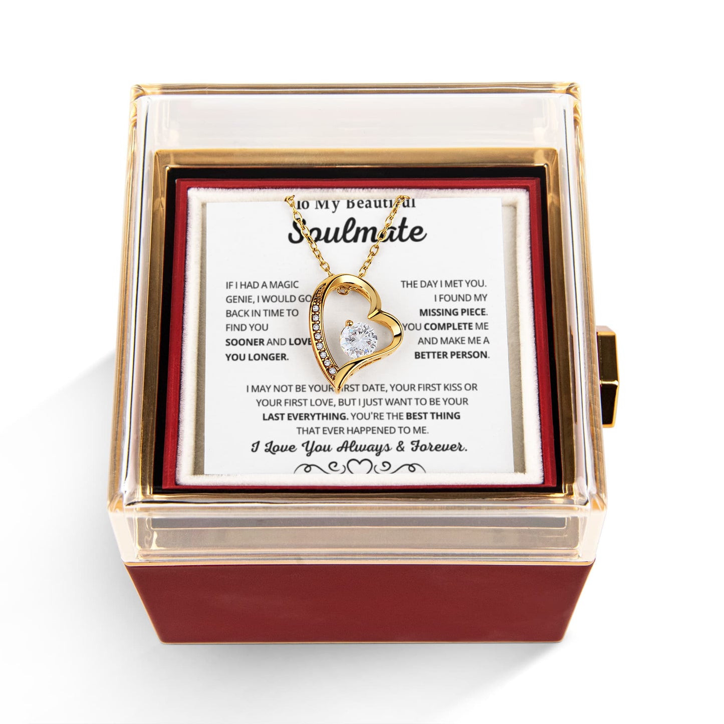 Soulmate Necklace for Women, Valentine Gifts for Girlfriend Message Card