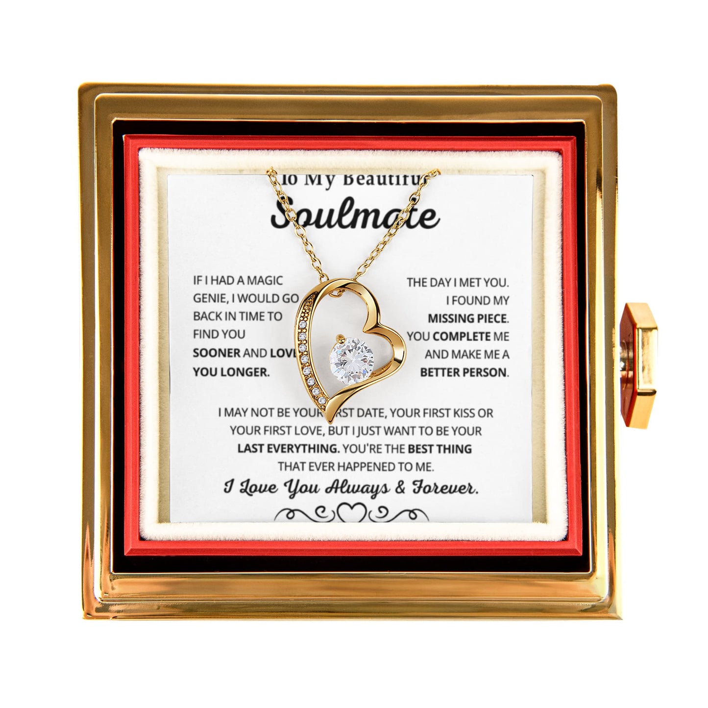 Soulmate Necklace for Women, Valentine Gifts for Girlfriend Message Card