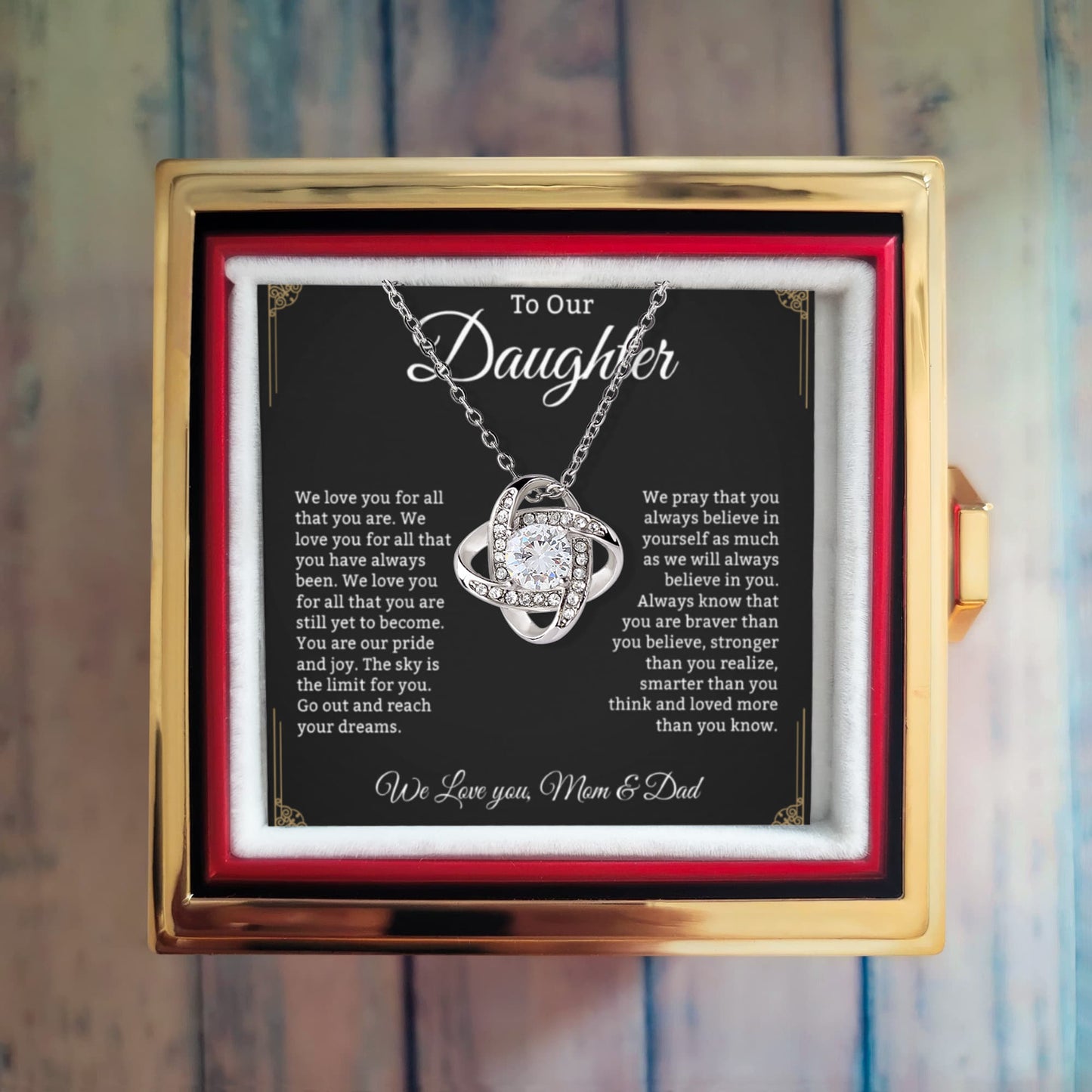 Daughter Necklace From Mom or Dad - Daughter Gift, Love Knot Necklace