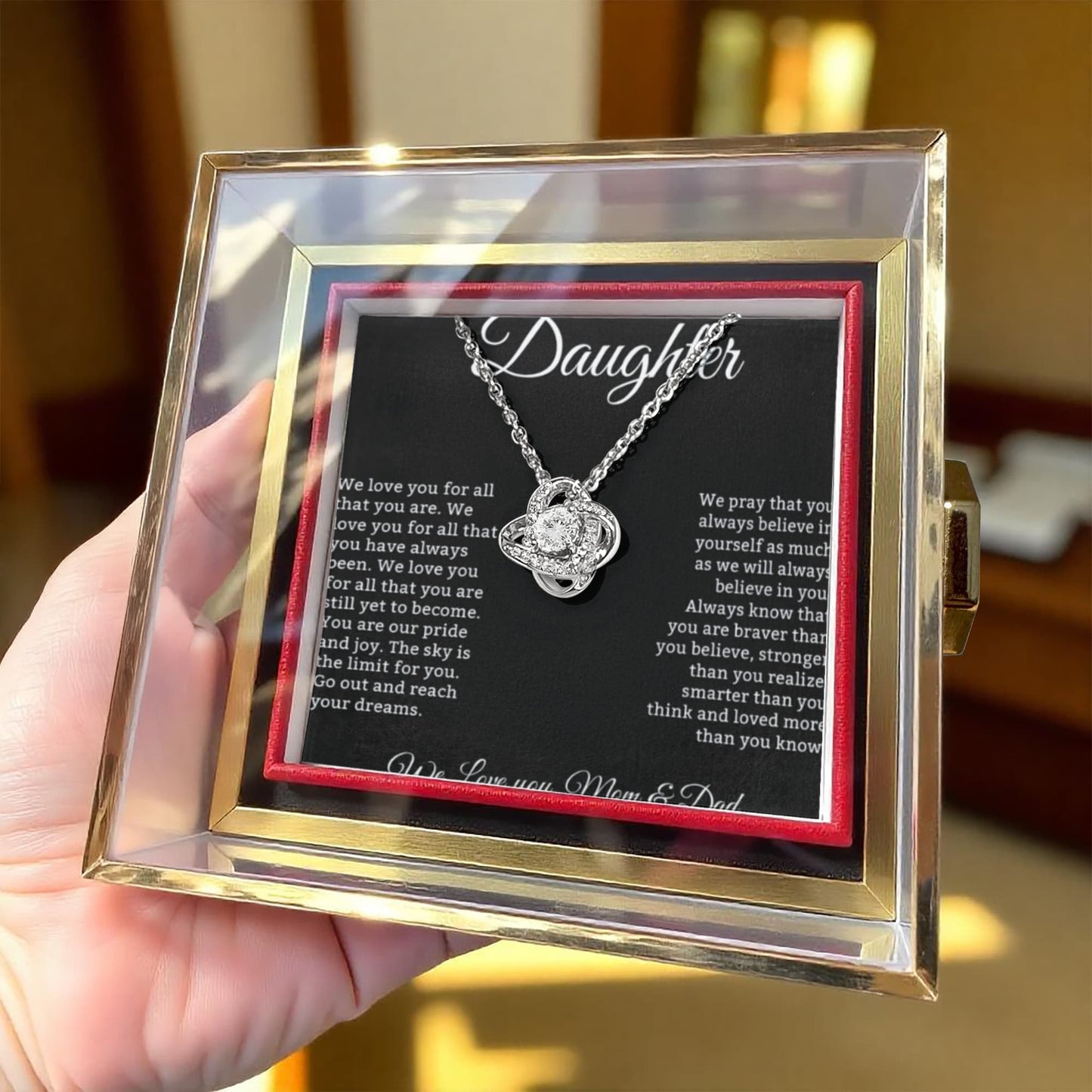 Daughter Necklace From Mom or Dad - Daughter Gift, Love Knot Necklace