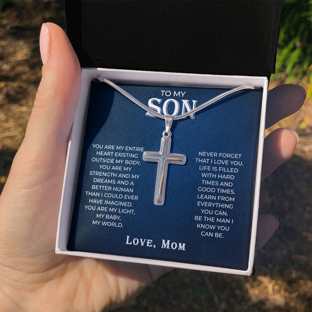 To My Son Cross Necklace from Mom –  Stainless Steel Pendant - Jewelry Gift for Son Inspirational Gift for Boys & Men | Perfect for Birthdays, Graduation, or Christmas