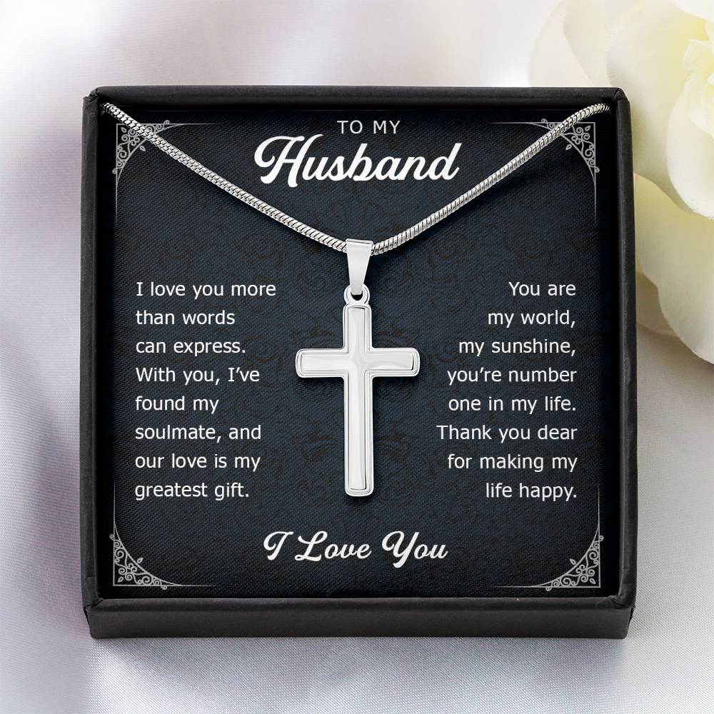 To My Husband Cross Necklace for Him, Romantic Birthday Gifts for Him, Christmas Gift for Men, Jewelry for Him Romantic, To My Man