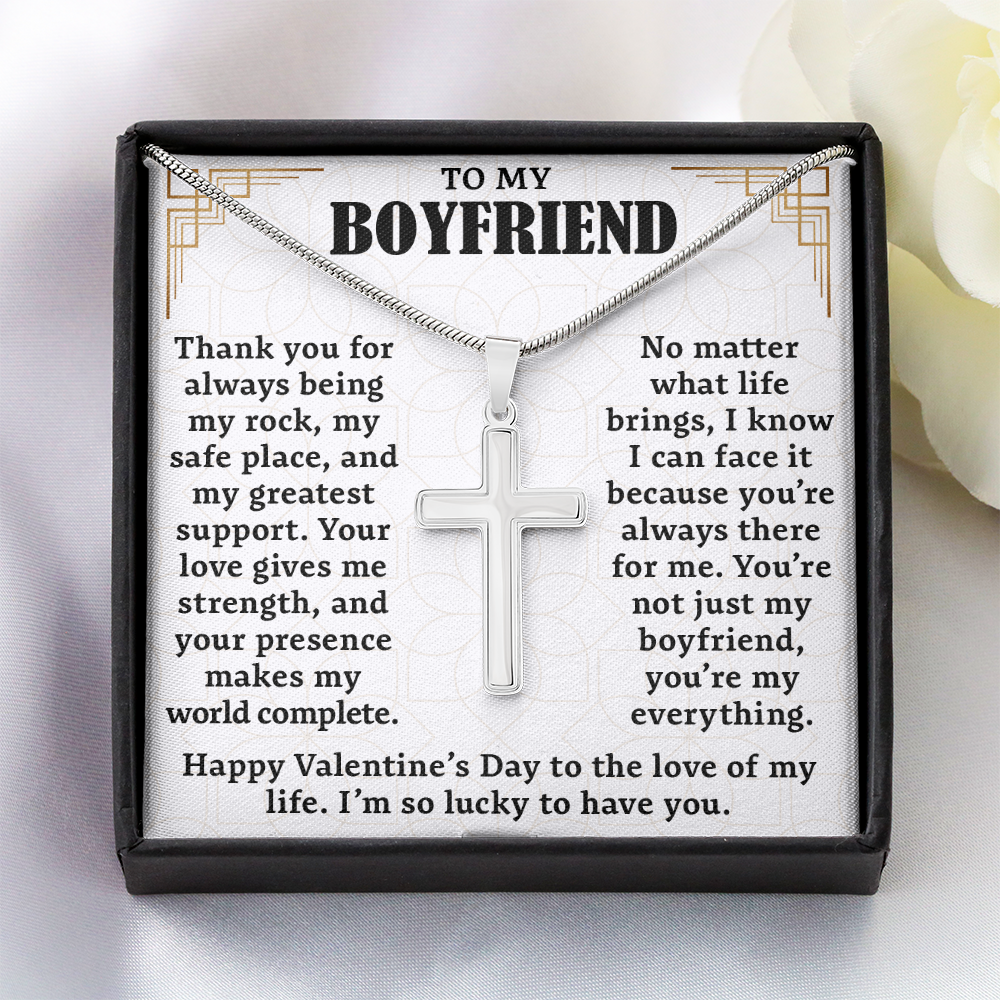 To My Boyfriend, Artisan Cross Necklace – A Timeless Valentine's Day Gift to Celebrate Love, Support, and Forever Bond